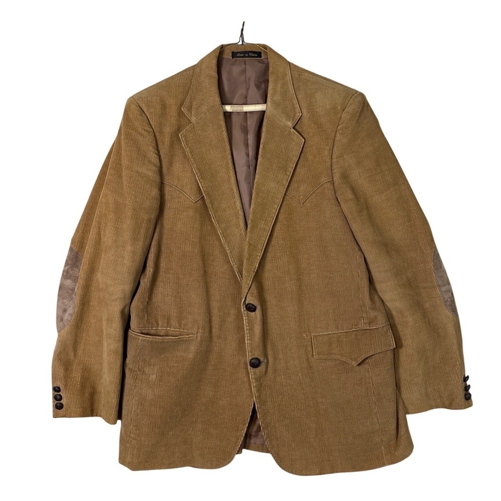 Sheplers Mens Tan Corduroy Western Blazer Jacket 42R Elbow Patches Sport Coat